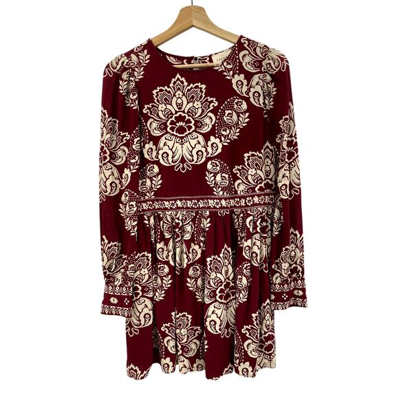 Sezane Andrea Ornamental Print Maroon Mini Dress - Picture 2 of 7